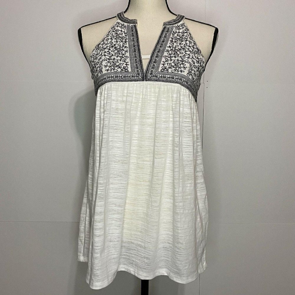 THML XS Sleeveless Sheer White Halter Tank Top Embroidered